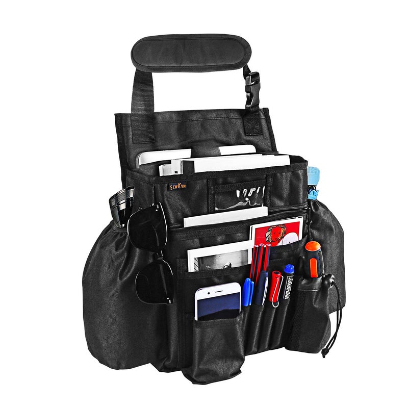 ECWKVN Car Front & Back Seat Organizer with Dedicated Tablet/Laptop Compartment, Passenger Seat File Storage with Cup Holder, Adjustable Backrest, and Padded Shoulder Strap - Image 1